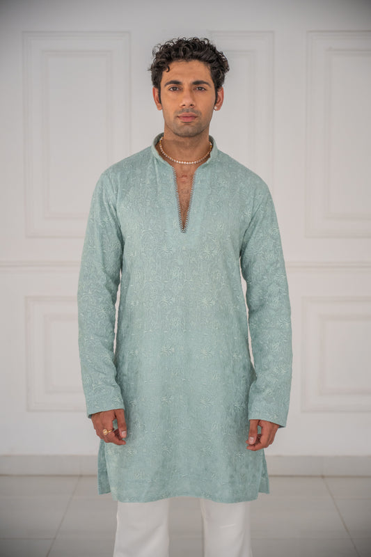 Sea Blue Chanderi Kurta Set