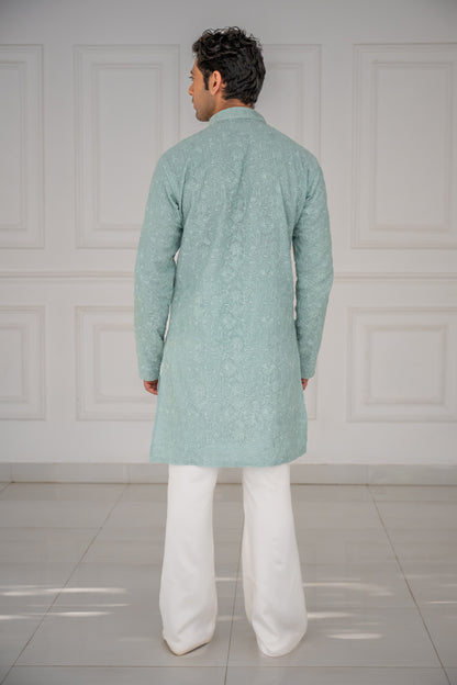 Sea Blue Chanderi Kurta Set