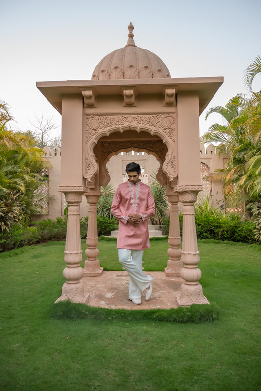 Soft Pink Dori Silk Kurta Set