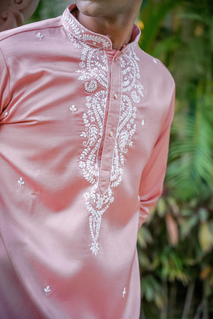Soft Pink Dori Silk Kurta Set