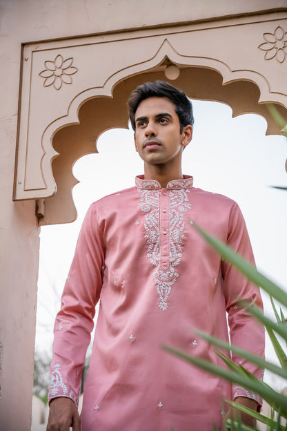 Soft Pink Dori Silk Kurta Set