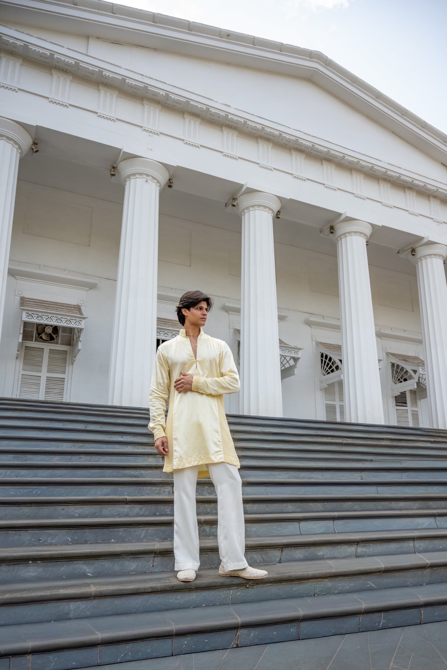 Ivory Yellow Jal Kurta Set