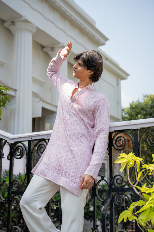 Lilac Floral Jal Kurta Set