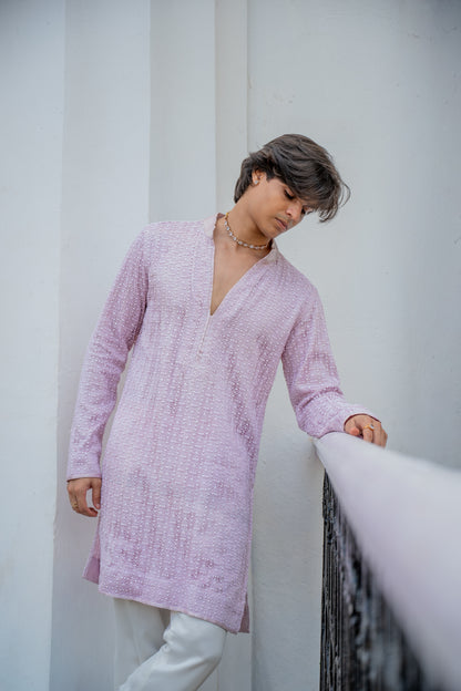 Lilac Floral Jal Kurta Set