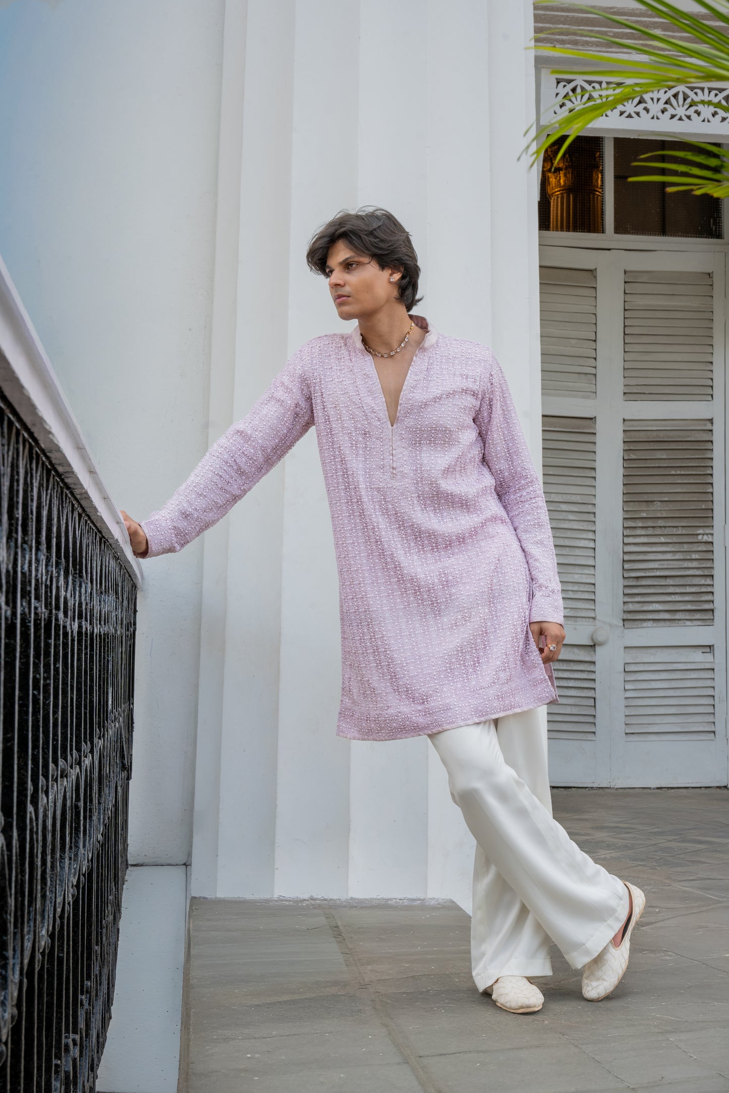 Lilac Floral Jal Kurta Set