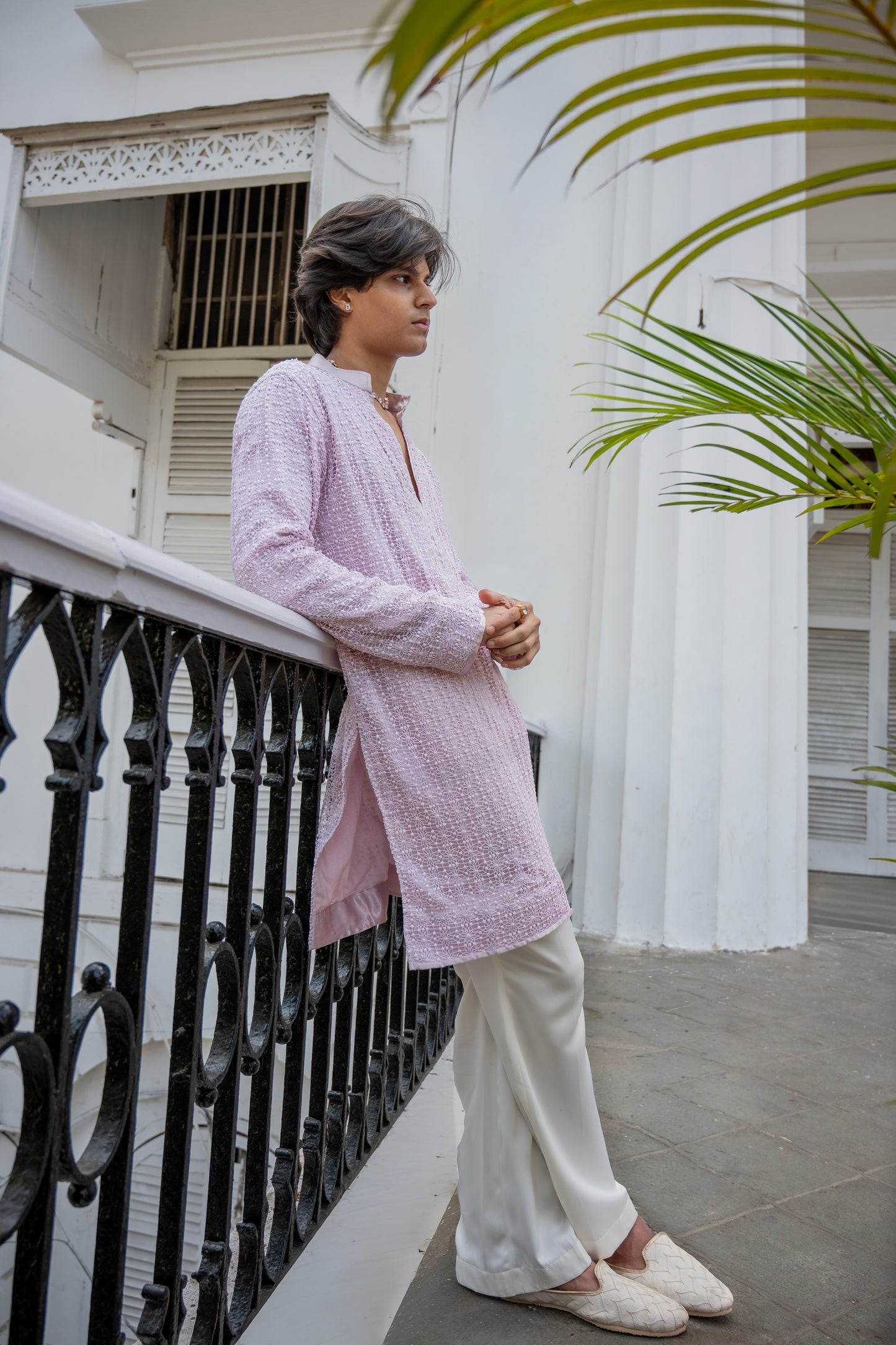 Lilac Floral Jal Kurta Set