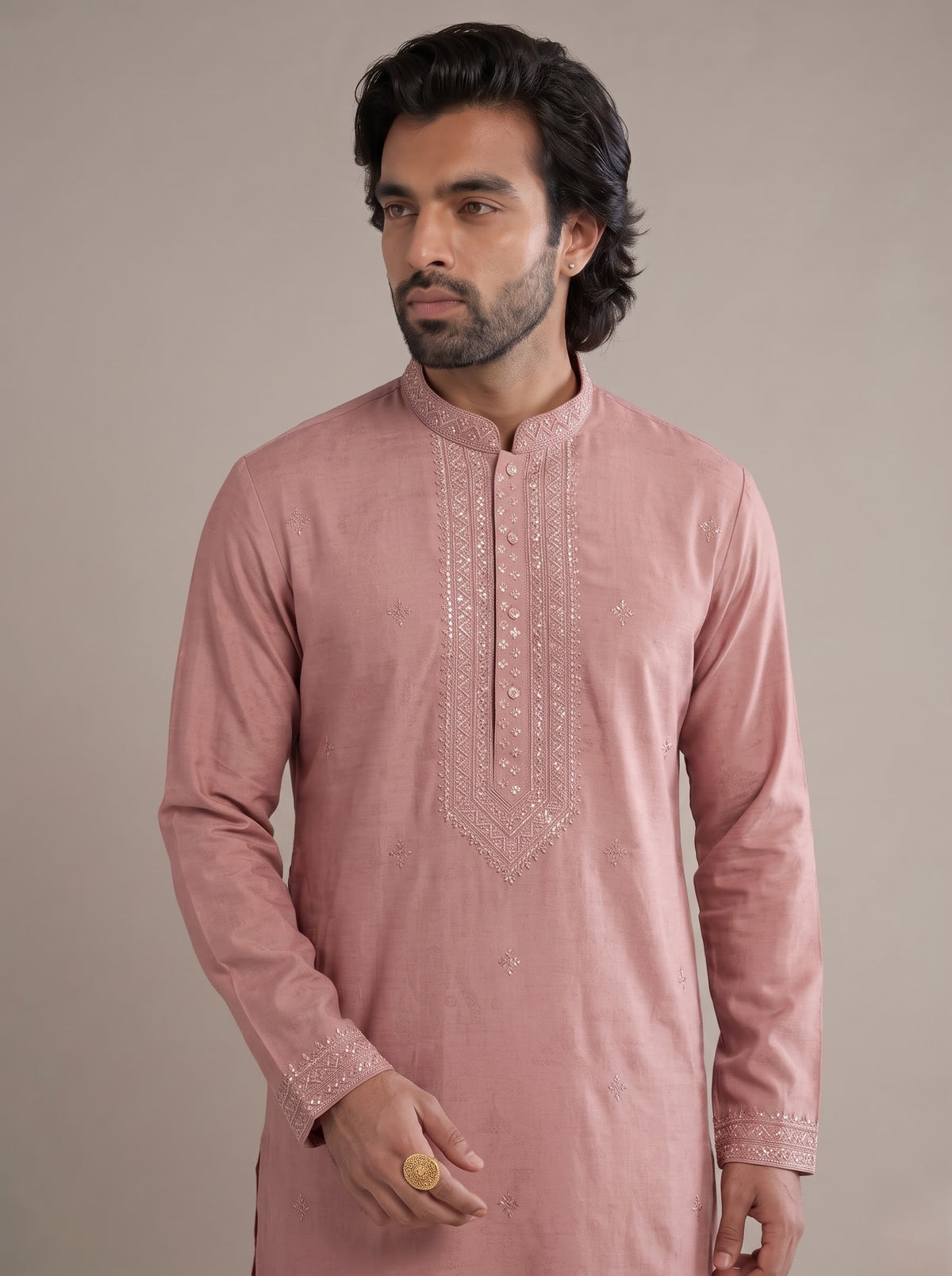 ROSE MIST BEADED EMBROIDERY KURTA SET